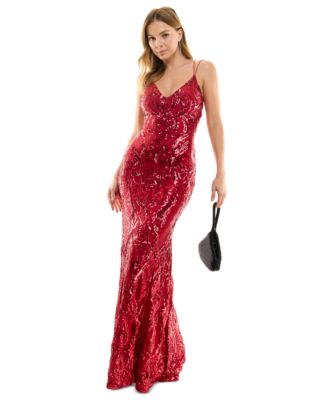 B Darlin Juniors' Sequined Strappy-Back Evening Gown - Macy's