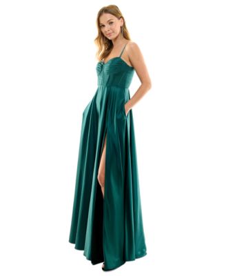Juniors' Corset High-Slit Gown