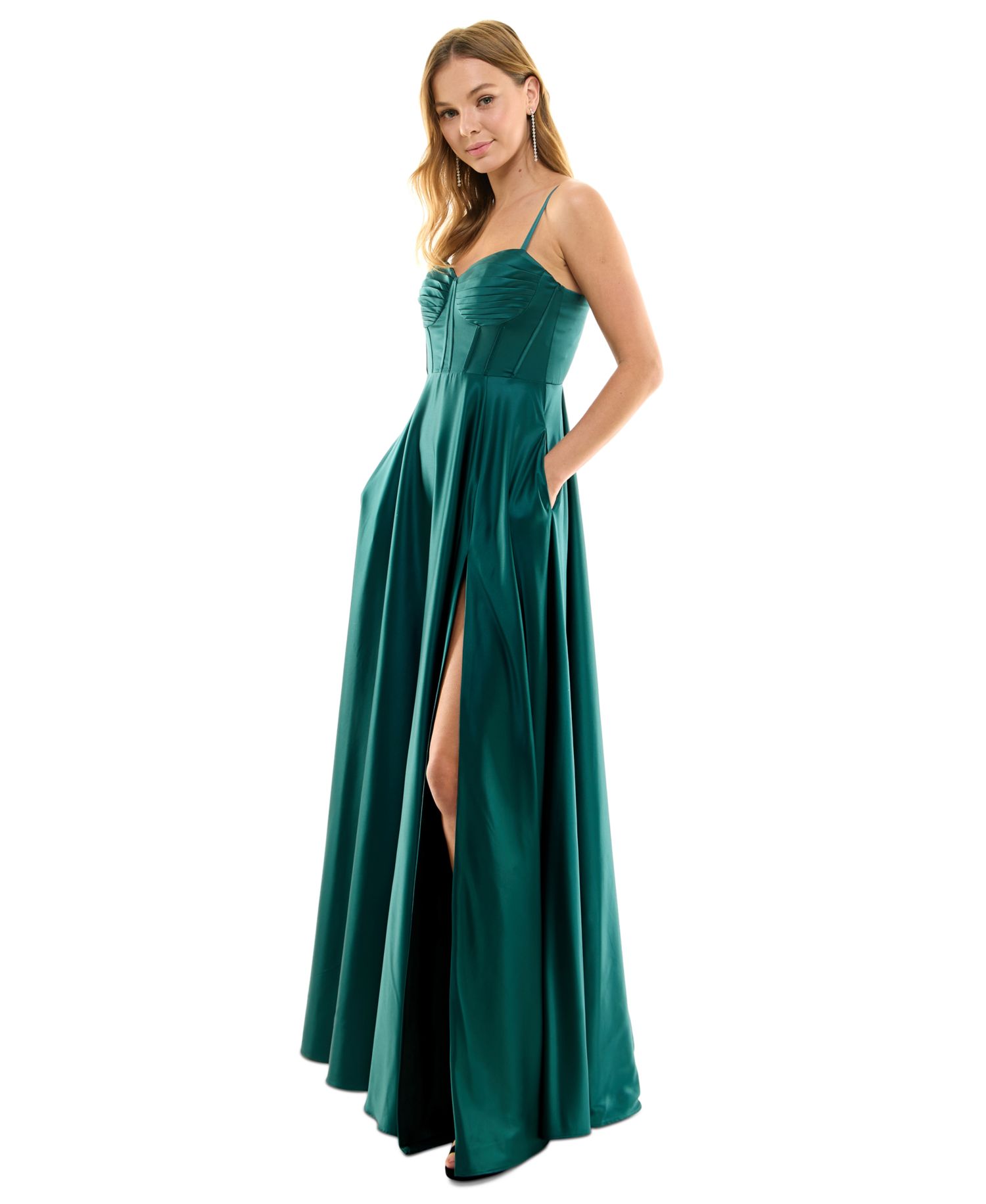 Juniors' Corset High-Slit Gown