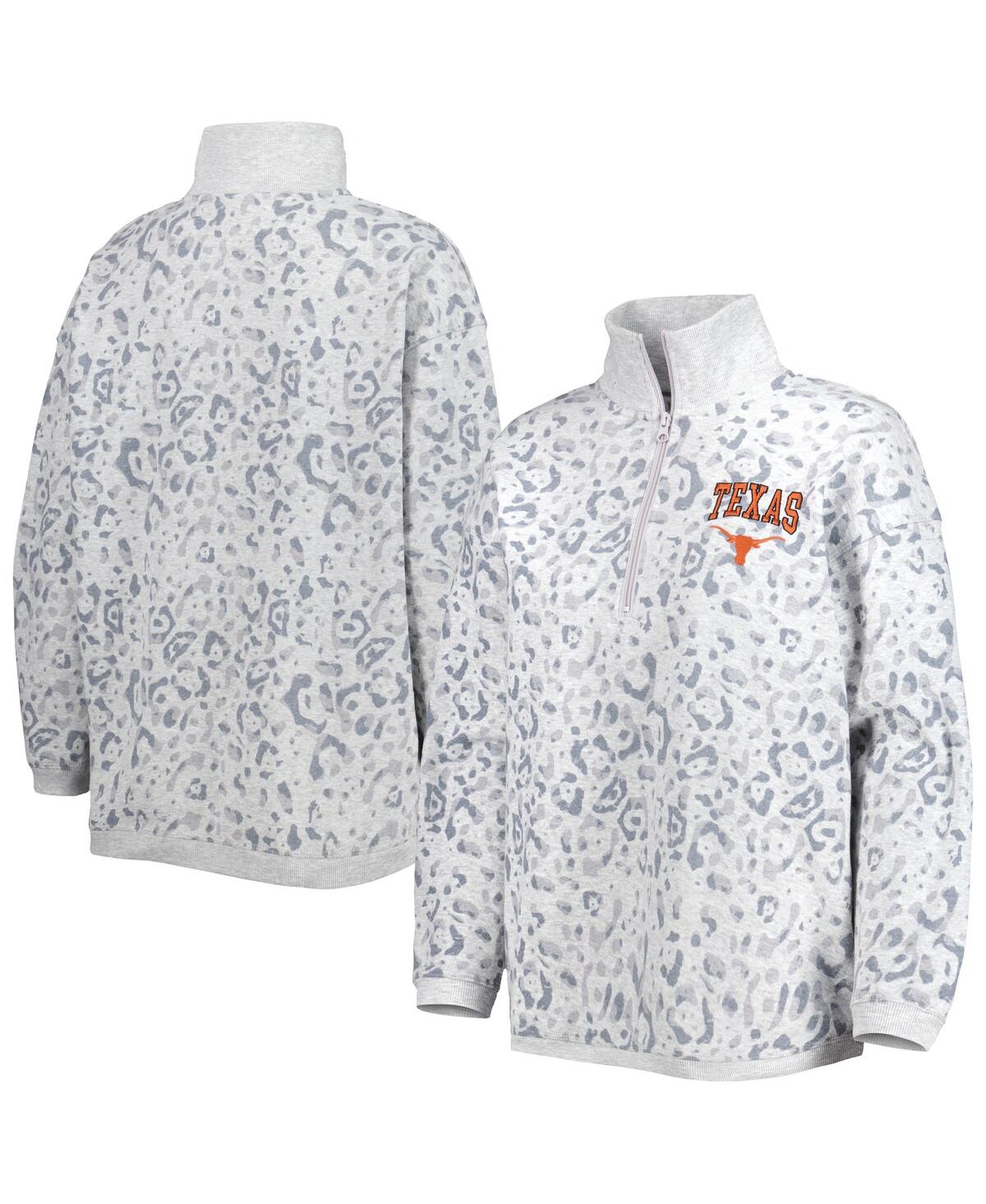 Shop Gameday Couture Women's  Heather Gray Texas Longhorns Leopard Quarter-zip Sweatshirt