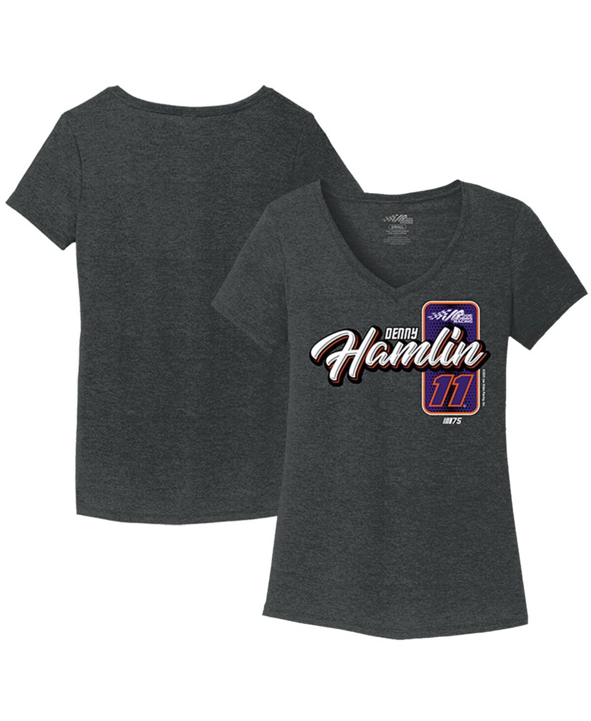 Shop Joe Gibbs Racing Team Collection Women's  Heather Black Denny Hamlin V-neck T-shirt