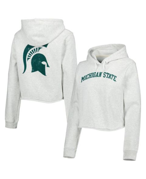 Женское худи League Collegiate Wear Ash Michigan State Spartans 2-Hit 1636 Cropped Pullover