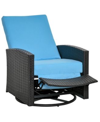 Outdoor Wicker Swivel Recliner Chair, Reclining Backrest, Lifting Footrest, 360° Rotating Basic, Water Resistant Cushions for Patio, Light Blue