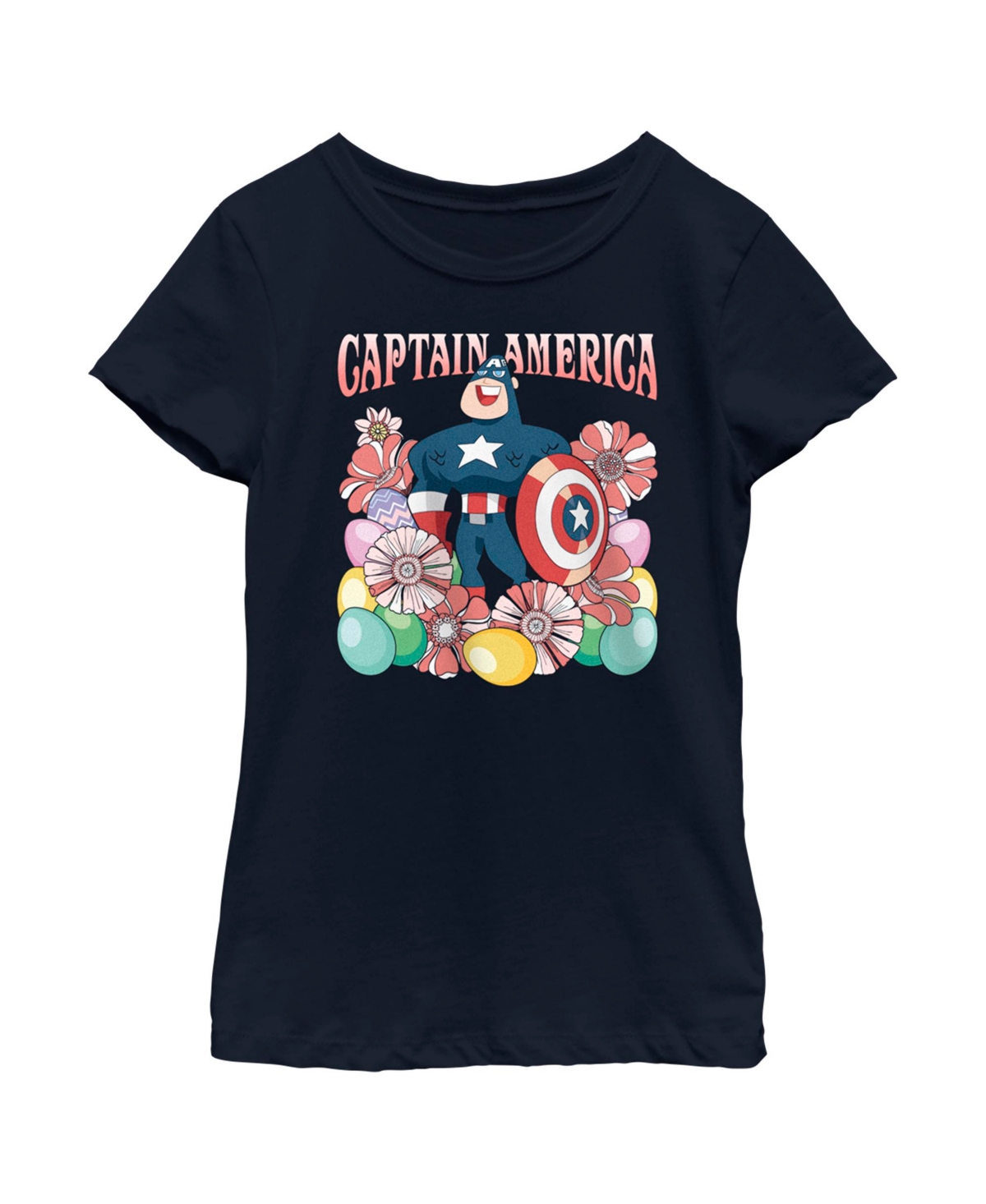 Marvel Girl's  Easter Egg Hunt Superhero Child T-shirt In Navy Blue