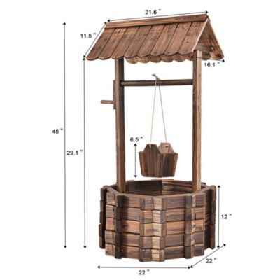 Outdoor Wooden Wishing Well Bucket Flower Plants Planter Patio Garden Home Decor