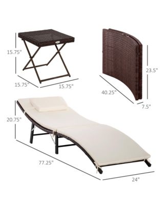 Set of 2 Patio PE Rattan Chaise Lounge Set, 3 Pieces Outdoor Folding Wicker Ledge Loungers Chair with Folding Table, Pillow