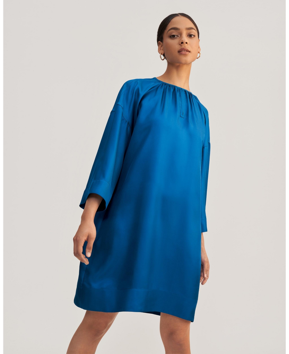 Lilysilk Lilac Silk Twill Oversized Dress For Women In Royal Blue