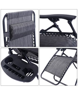 2PC Folding Zero Gravity Reclining Lounge Chairs Beach Patio W/Utility Tray