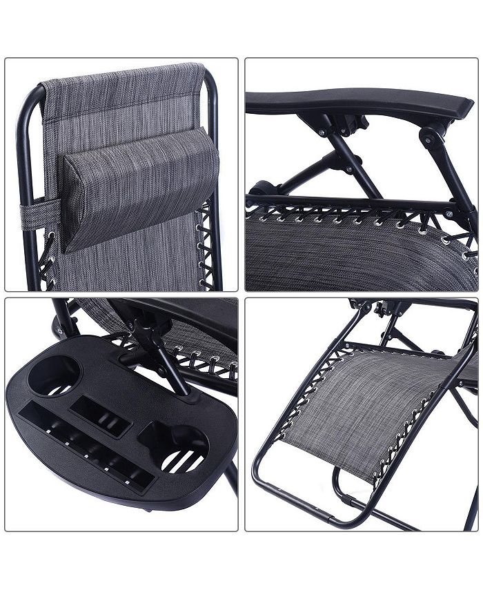 Costway 2PC Folding Zero Gravity Reclining Lounge Chairs Beach Patio W