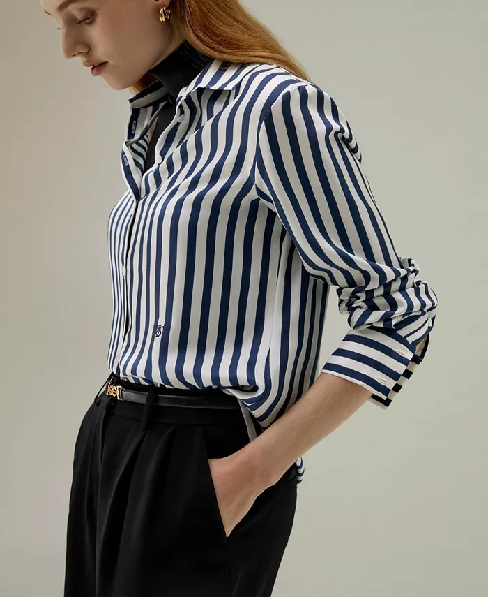 Women's Classic Striped Silk Regular Fit Shirt - thumbnail 5