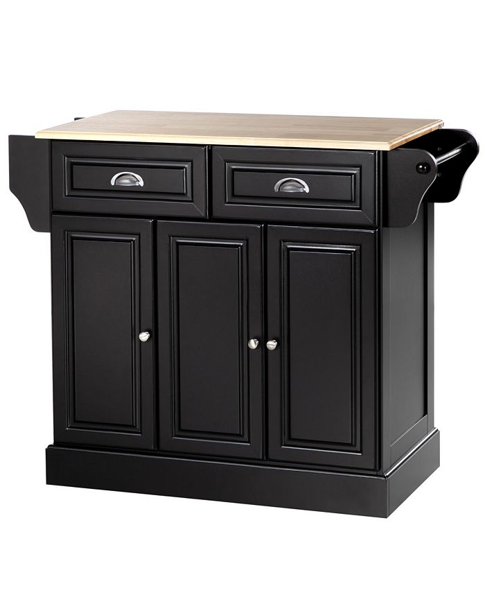 Kitchen Island with Storage, Rolling Kitchen Serving Cart with Rubber Wood Top, Towel