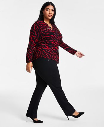 Plus Size High Rise Pull-On Straight-Leg Pants, Created for Macy's