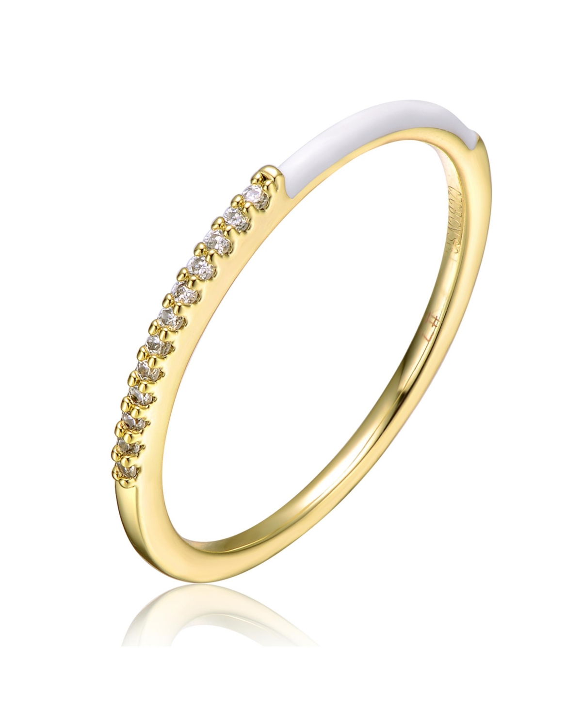 Ra Young Adults/Teens 14k Yellow Gold Plated with Cubic Zirconia White Enamel Half & Half Slim Stacking Ring - White