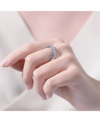 RA White Gold Plated Oval Cubic Zirconia Band Ring