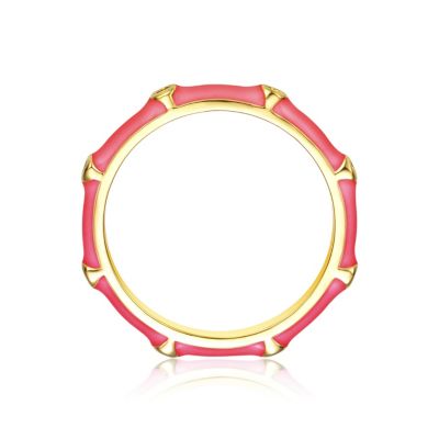 Kids/Teens 14k Gold Plated CZ Colored Enamel Bamboo-Inspired Ring