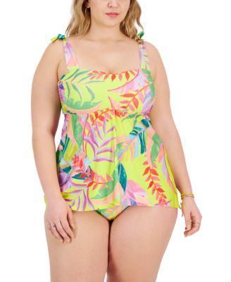 Becca Etc Plus Size Costa Bella Tie Strap Tankini Swim Top Side Shirred Hipster Bikini Bottoms In Multi