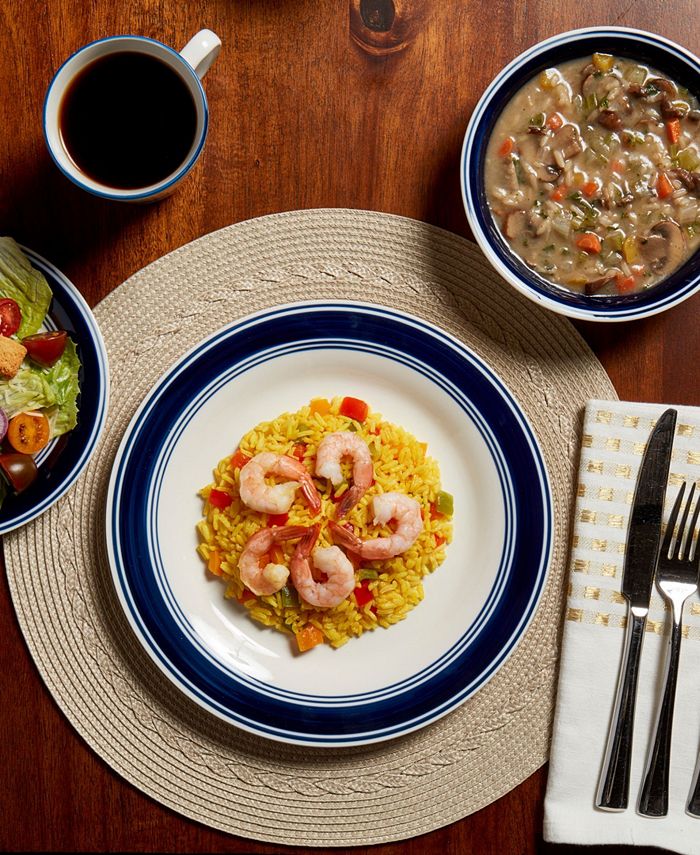 Tabletops Gallery Blue Stripe 16PC Dinnerware Set, Service for 4 Macy's