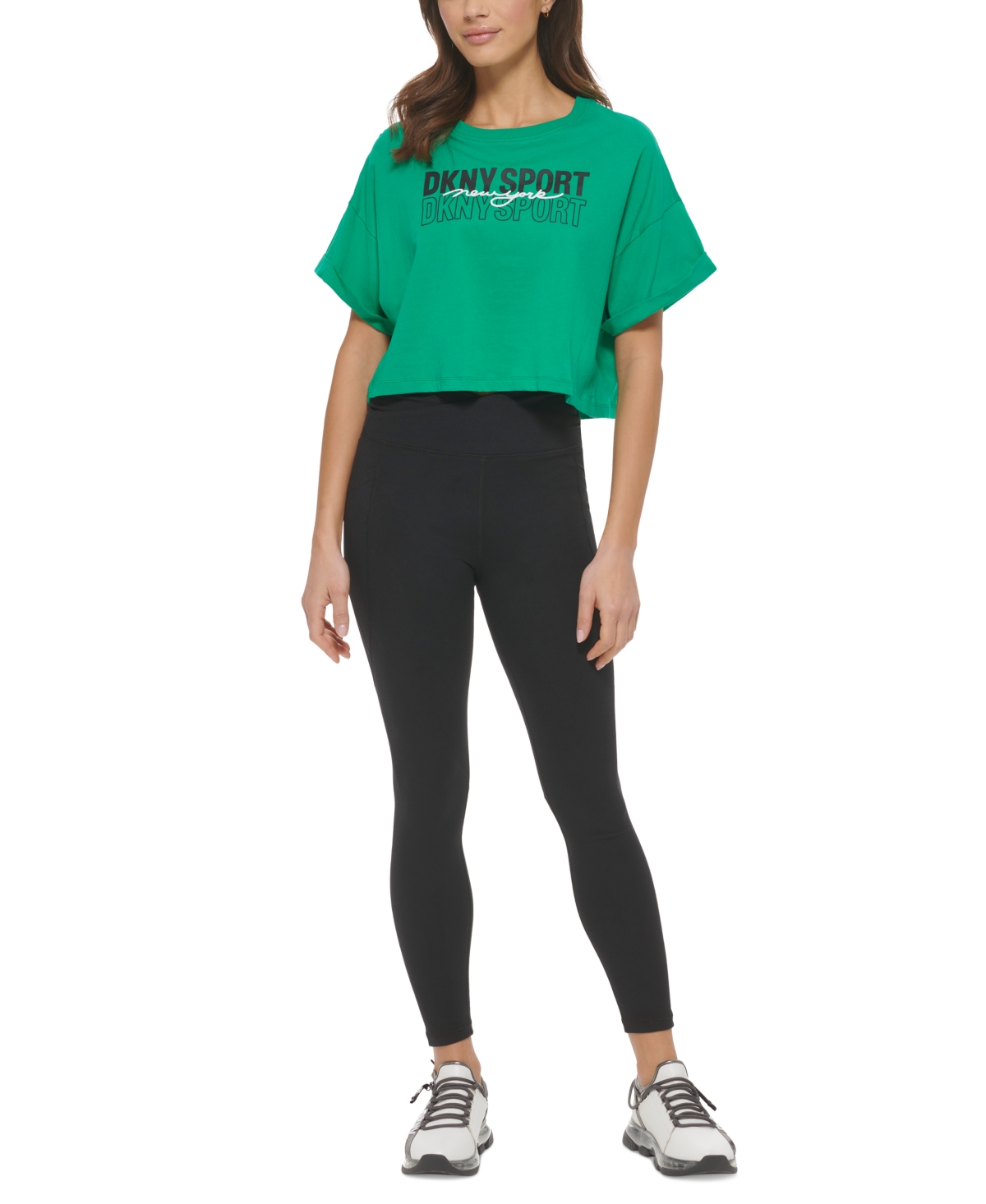 Dkny Sport Women's Cotton Mirror Logo-print Cropped T-shirt In Parakeet