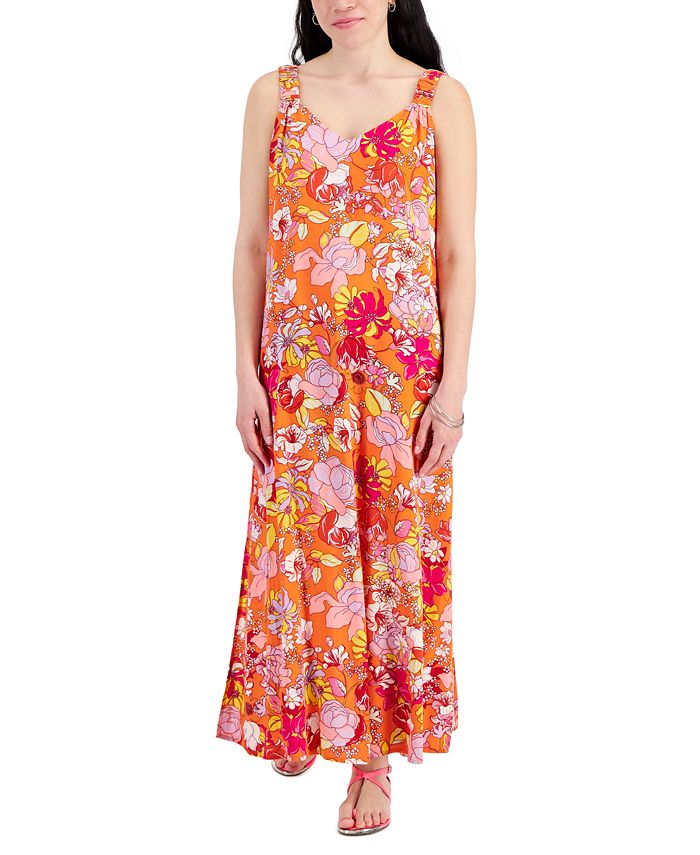 Sam & Jess Petite Floral-Print Tushy Strap Maxi Dress - Macy's