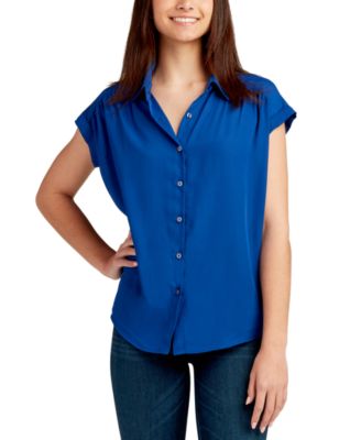 BCX - Juniors' Cap-Sleeve Button-Up Shirt