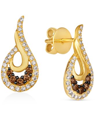 Le Vian - Chocolate Diamond (1/4 ct. t.w.) & Nude Diamond (1/3 ct. t.w.) Swirl Drop Earrings in 14k Gold