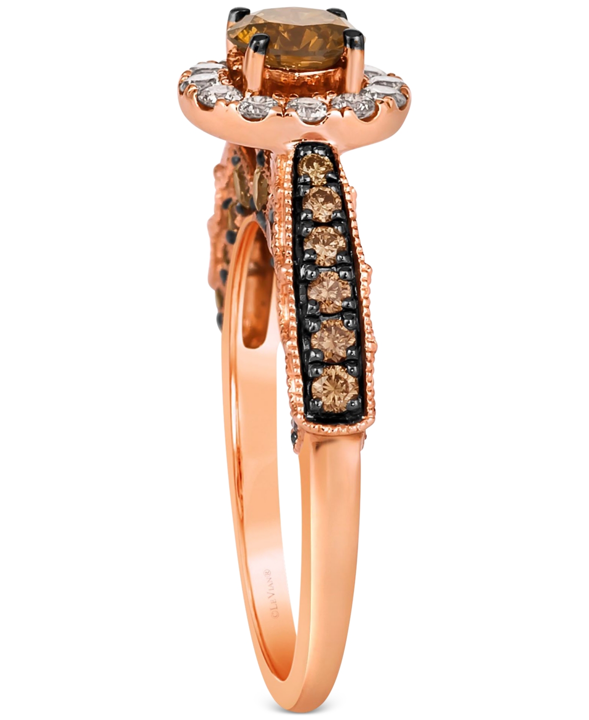 Le Vian Chocolate Diamond (1 ct. t.w.) & Nude Diamond (1/4 ct. t.w.) Halo Ring in 14k Rose Gold