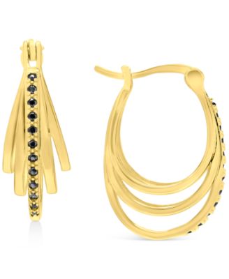 Macy's - Black Spinel Multi-Hoop Earrings (1/5 ct. t.w.) in 14k Gold-Plated Sterling Silver