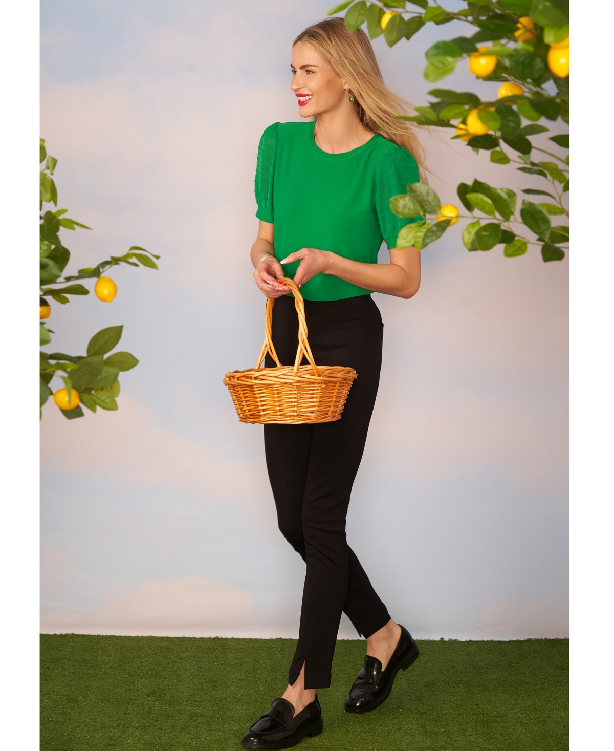 Shop Cece Women's Short Puff Sleeve Mixed Media Knit Top In Lush Green