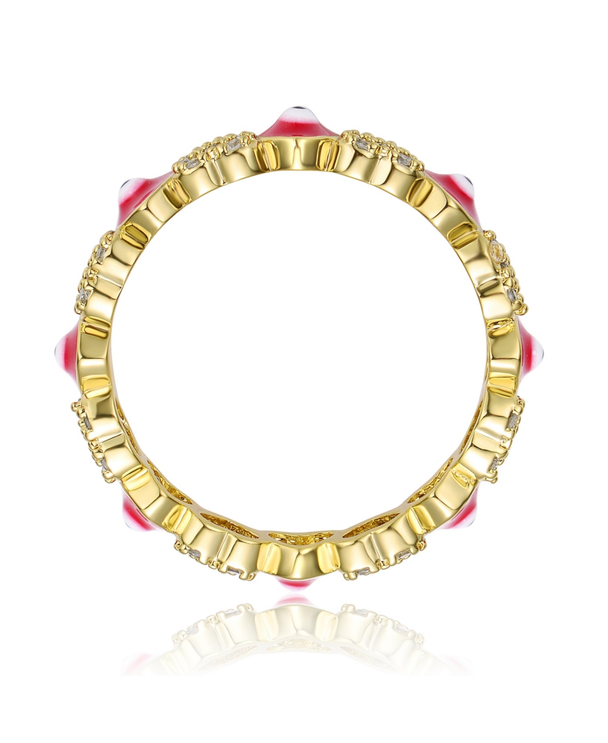 Rachel Glauber Ra Young Adults/Teens 14k Yellow Gold Plated with Cubic Zirconia Colorful Enamel Evil Eye Repeating Hearts Stacking Ring