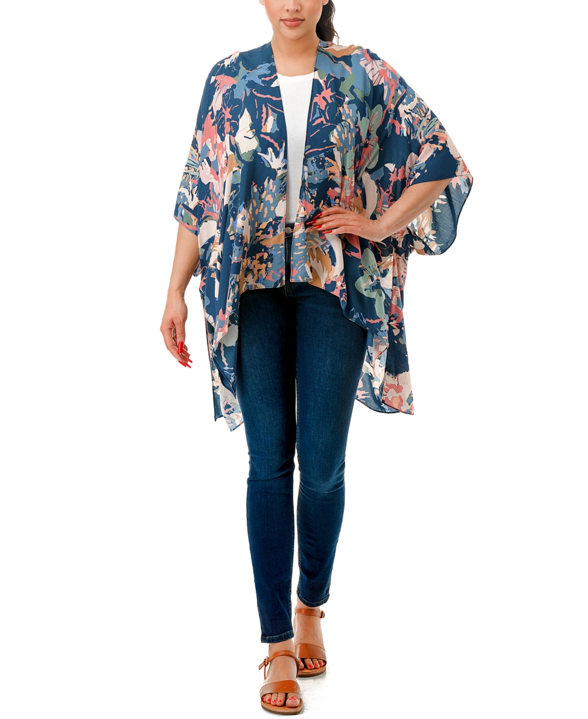 Marcus Adler Abstract Print Kimono Cover Up In Blue