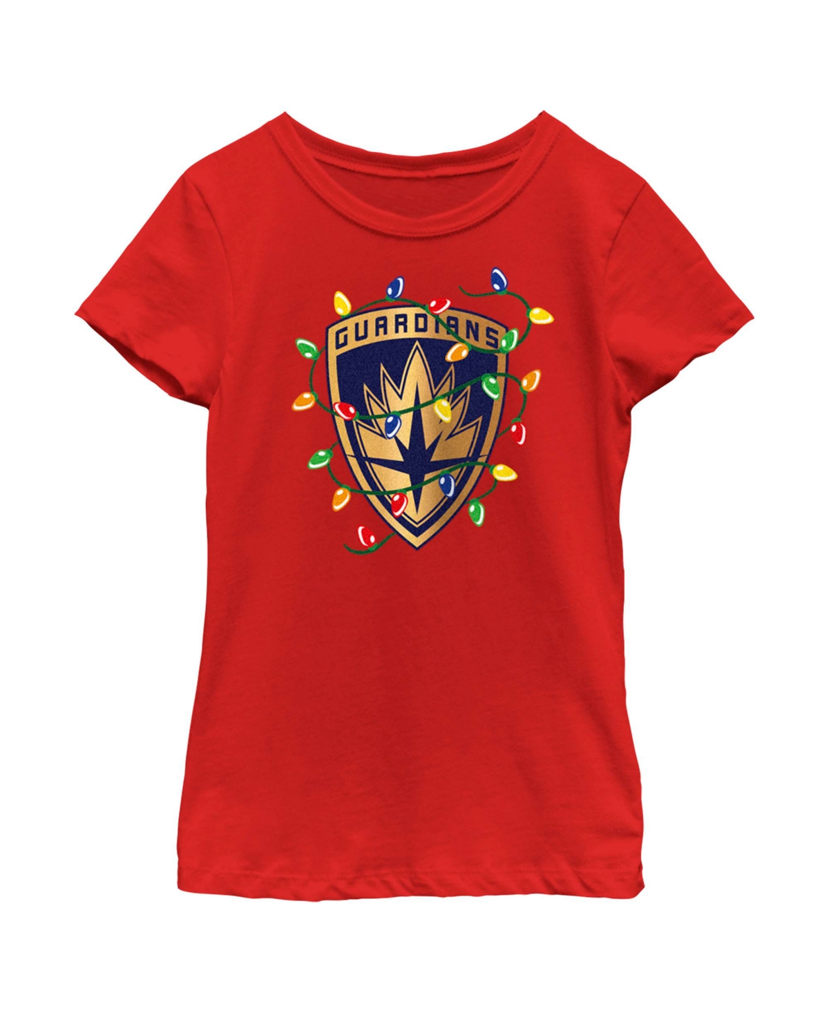 Marvel Girl's Guardians Of The Galaxy Holiday Special Christmas Lights Badge Child T-shirt In Red