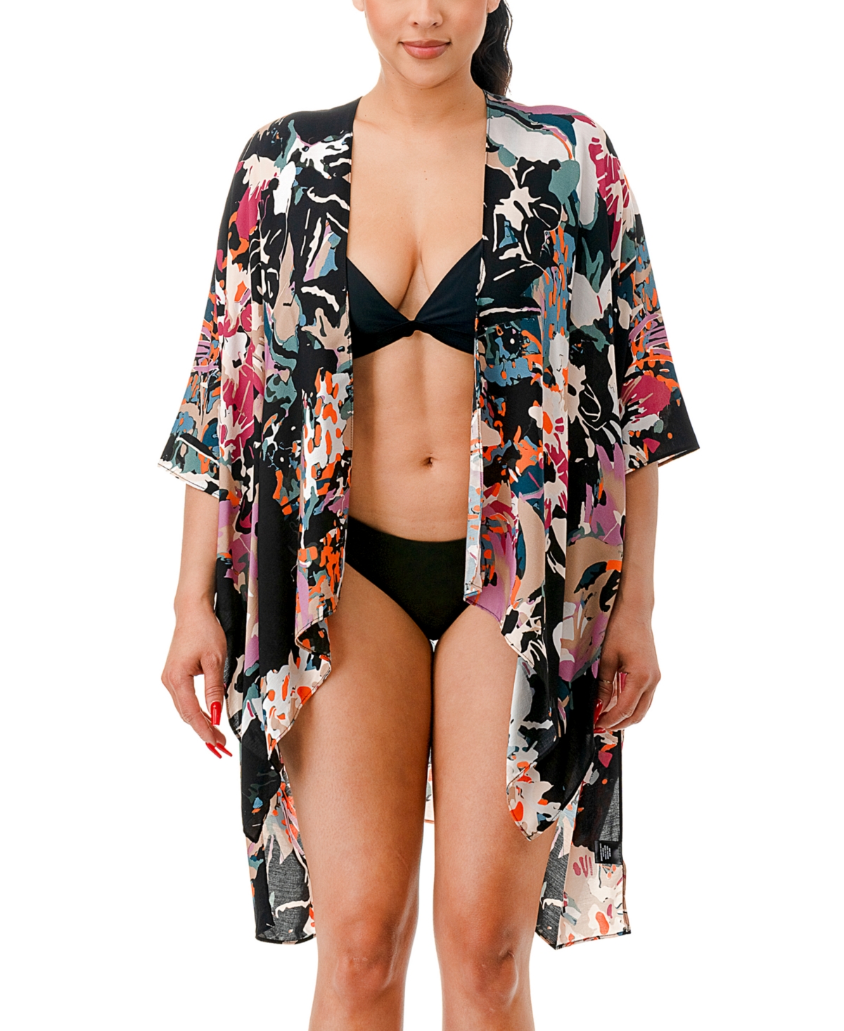 Marcus Adler Abstract Print Kimono Cover Up In Black