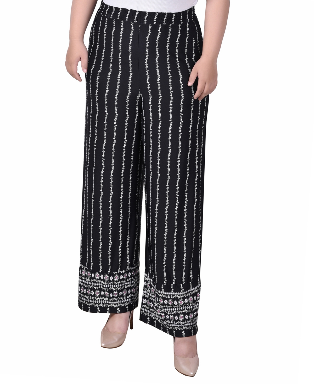NY COLLECTION PLUS SIZE WIDE LEG PULL ON PANTS