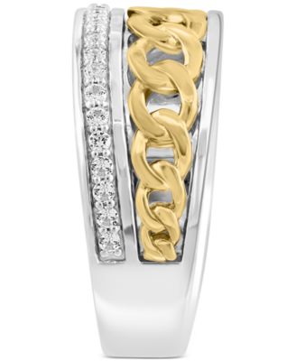 EFFY&reg; Men's White Sapphire Chain Link Ring (1/2 ct. t.w.) in Sterling Silver and 14k Gold-Plate