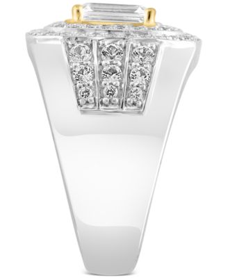EFFY&reg; Men's White Topaz Halo Cluster Ring (3 ct. t.w.) in Sterling Silver & 14k Gold-Plate