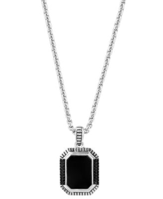 EFFY&reg; Men's Onyx & Black Spinel 22" Pendant Necklace in Sterling Silver