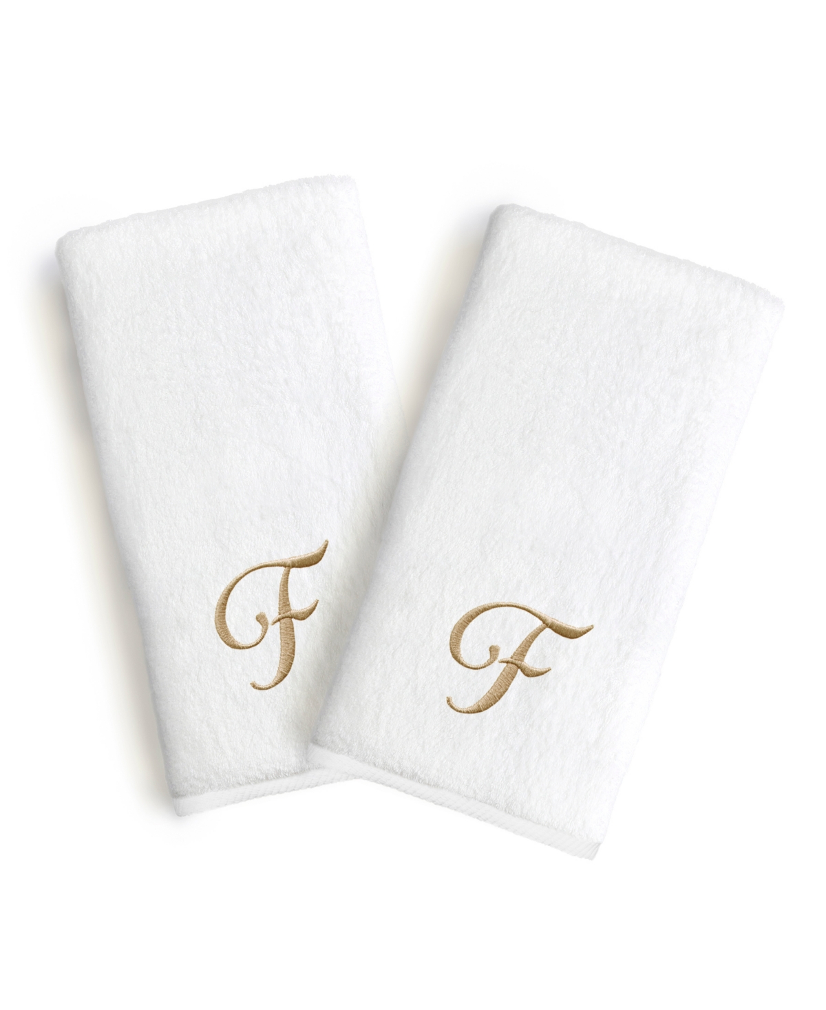 Linum Home Linum Gold Font Monogrammed Luxury 100% Turkish Cotton Novelty 2-piece Hand Towels, 16" X 30" In Gold - F