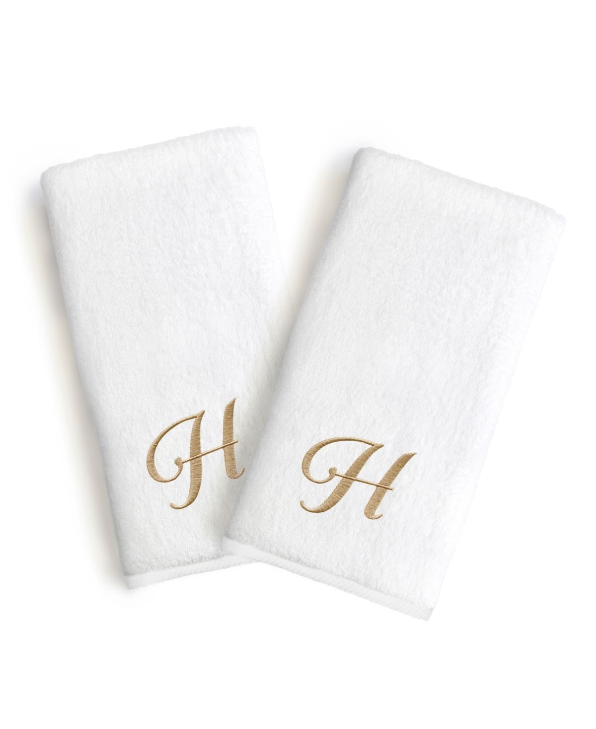 Linum Home Linum Gold Font Monogrammed Luxury 100% Turkish Cotton Novelty 2-piece Hand Towels, 16" X 30" In Gold - H