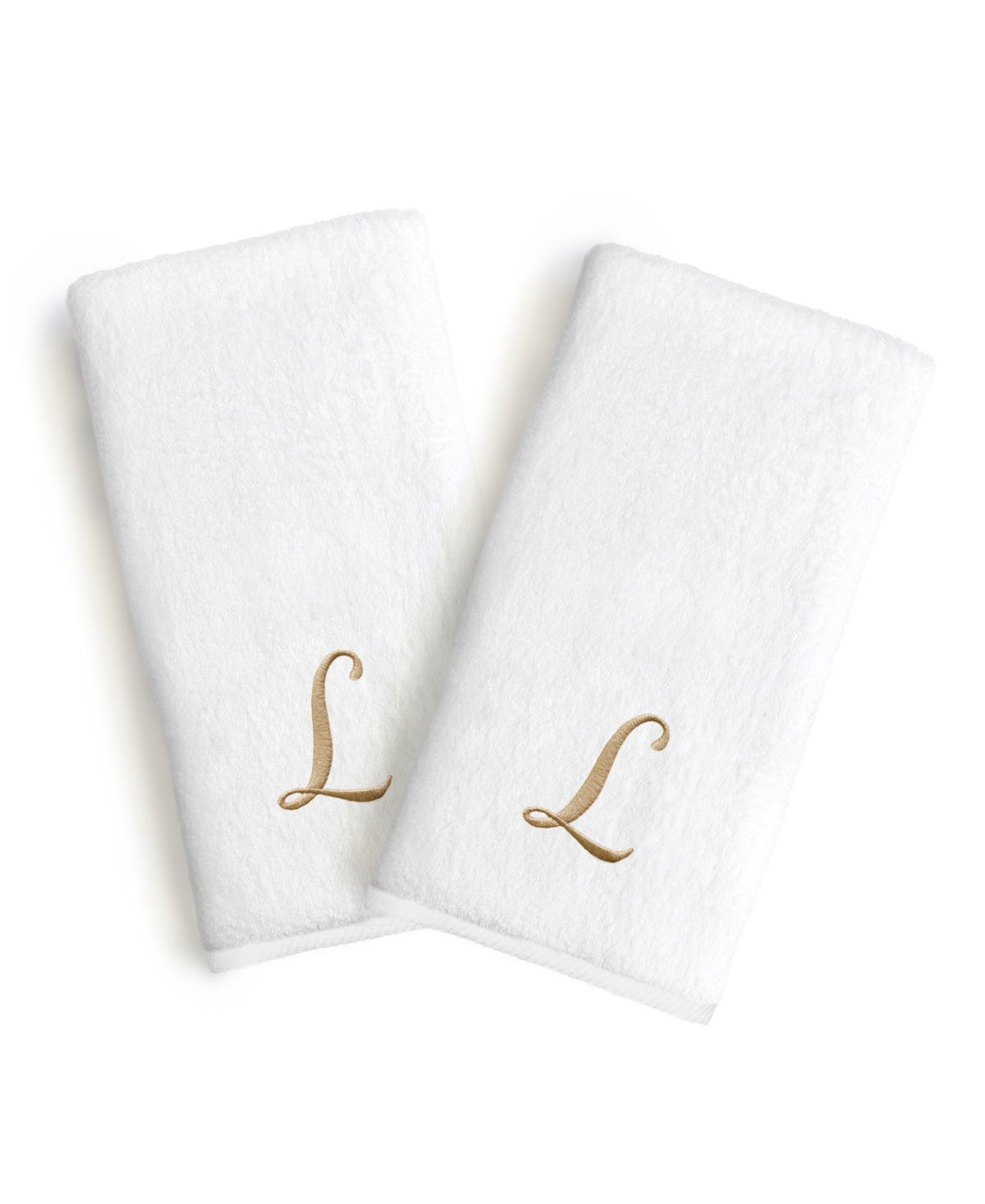 Linum Home Linum Gold Font Monogrammed Luxury 100% Turkish Cotton Novelty 2-piece Hand Towels, 16" X 30" In Gold - L