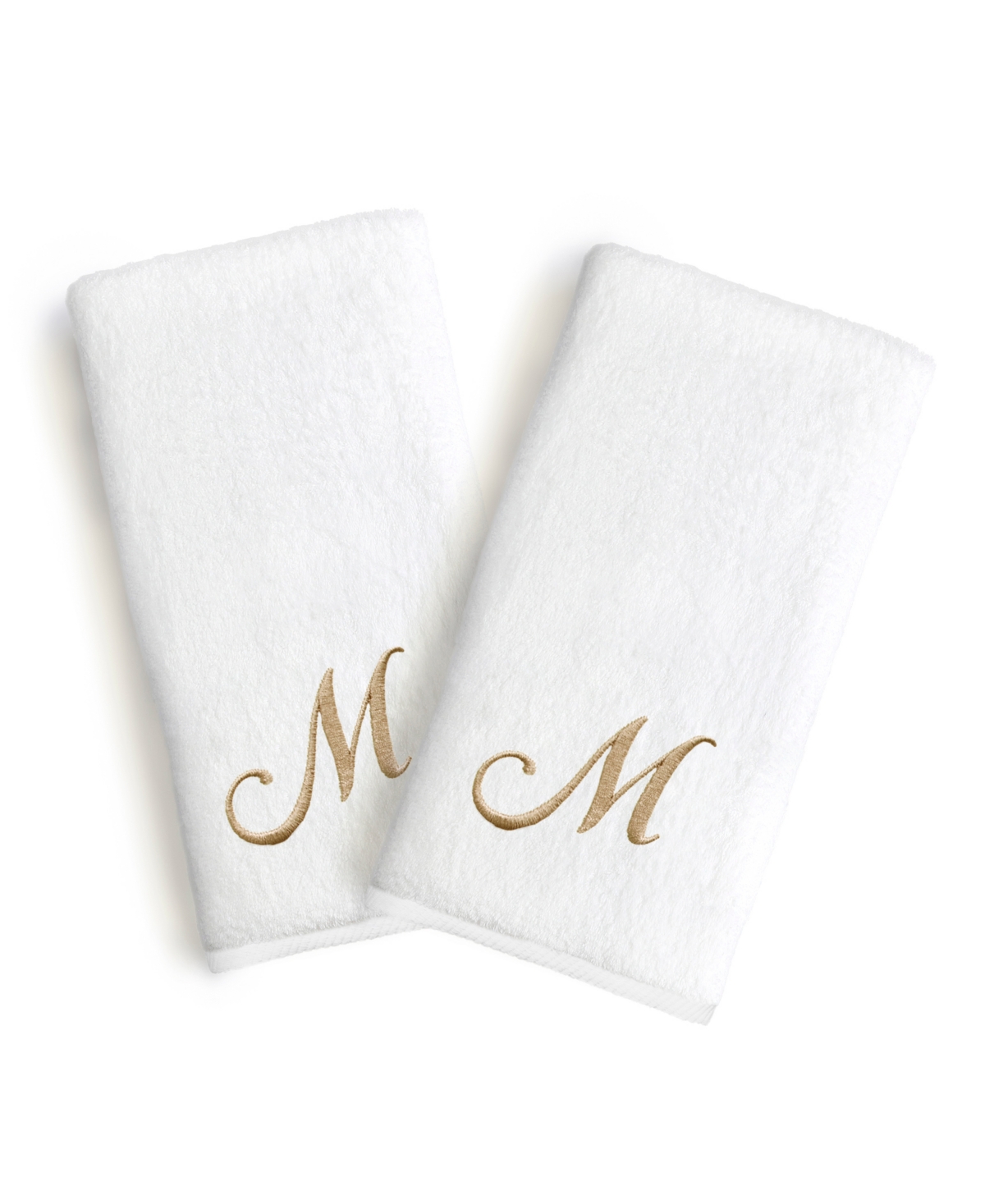 Linum Home Linum Gold Font Monogrammed Luxury 100% Turkish Cotton Novelty 2-piece Hand Towels, 16" X 30" In Gold - M