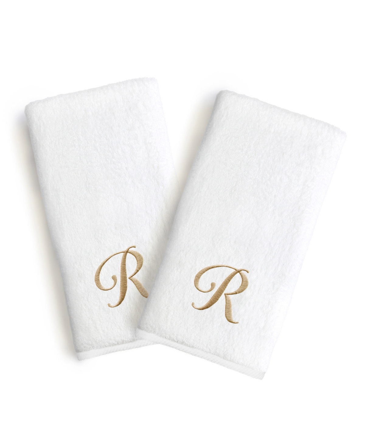 Linum Home Linum Gold Font Monogrammed Luxury 100% Turkish Cotton Novelty 2-piece Hand Towels, 16" X 30" In Gold - R