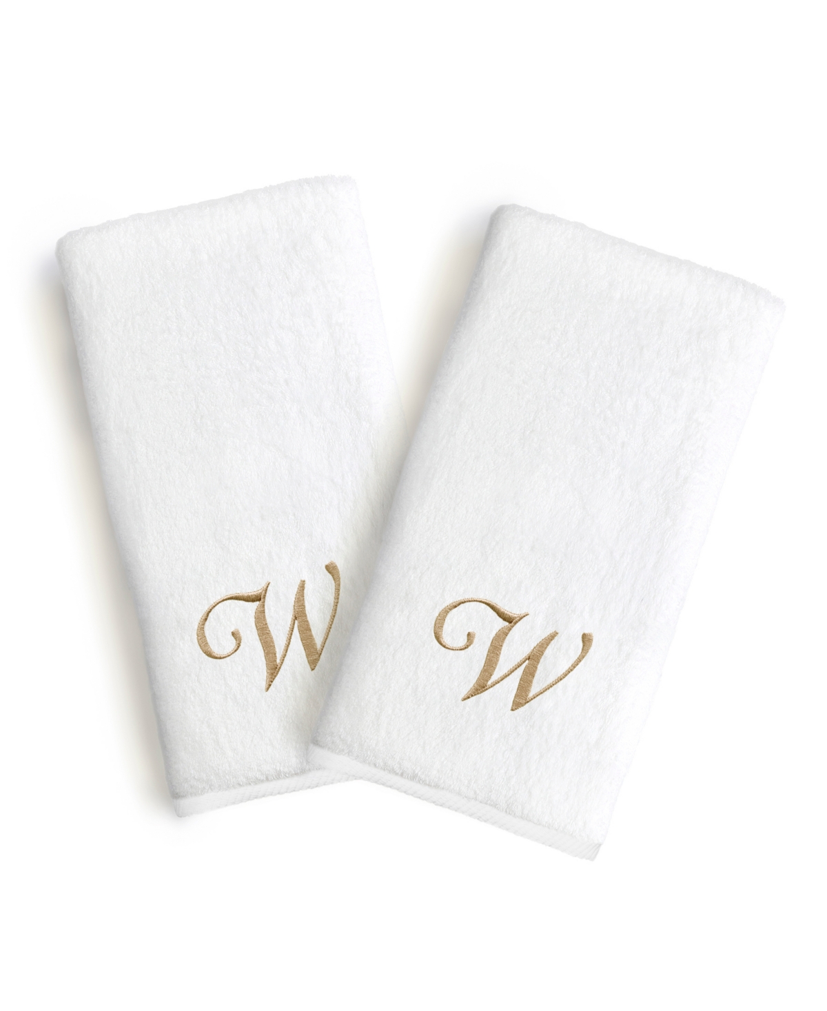 Linum Home Linum Gold Font Monogrammed Luxury 100% Turkish Cotton Novelty 2-piece Hand Towels, 16" X 30" Beddin In Gold - W