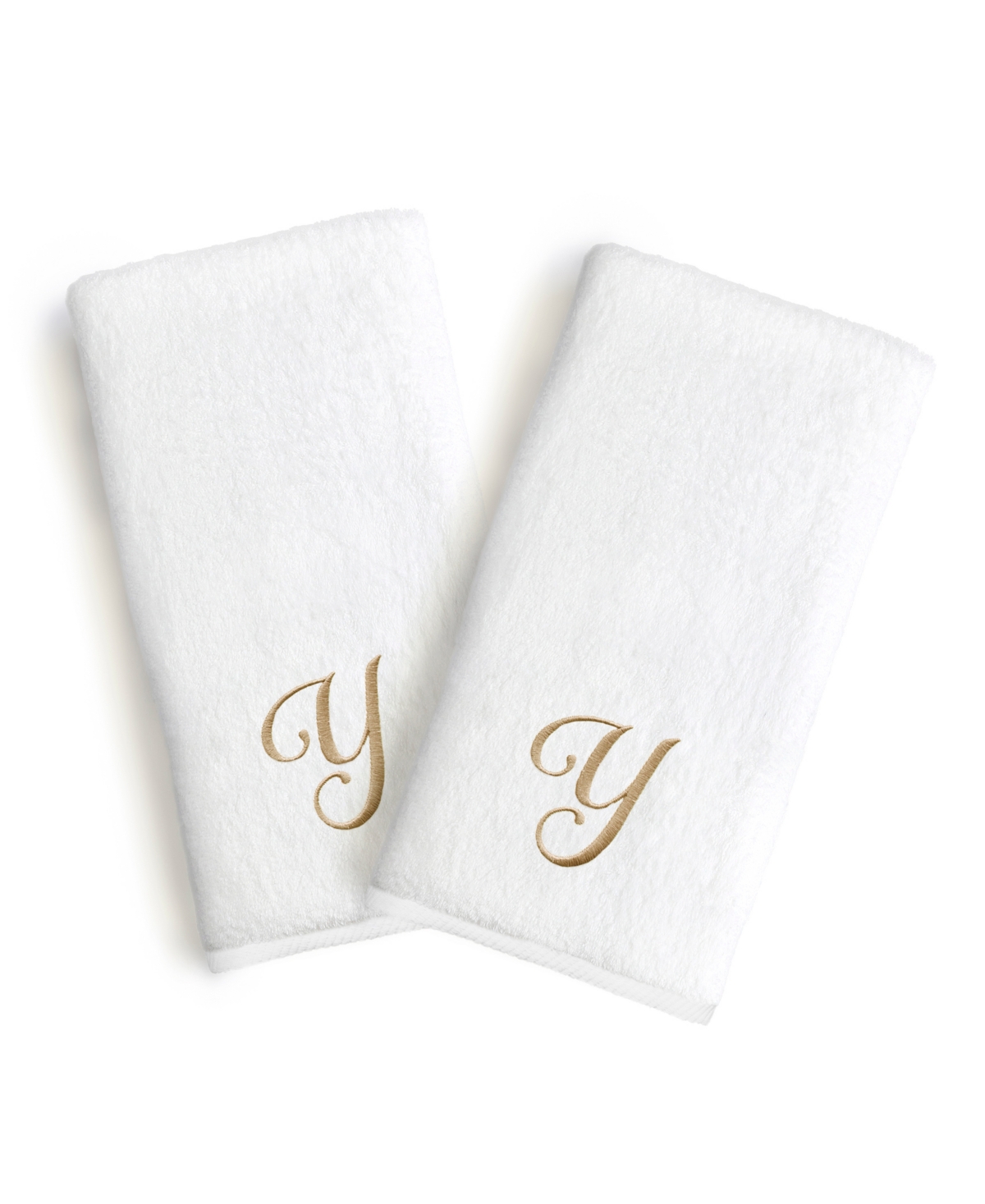 Linum Home Linum Gold Font Monogrammed Luxury 100% Turkish Cotton Novelty 2-piece Hand Towels, 16" X 30" In Gold - Y