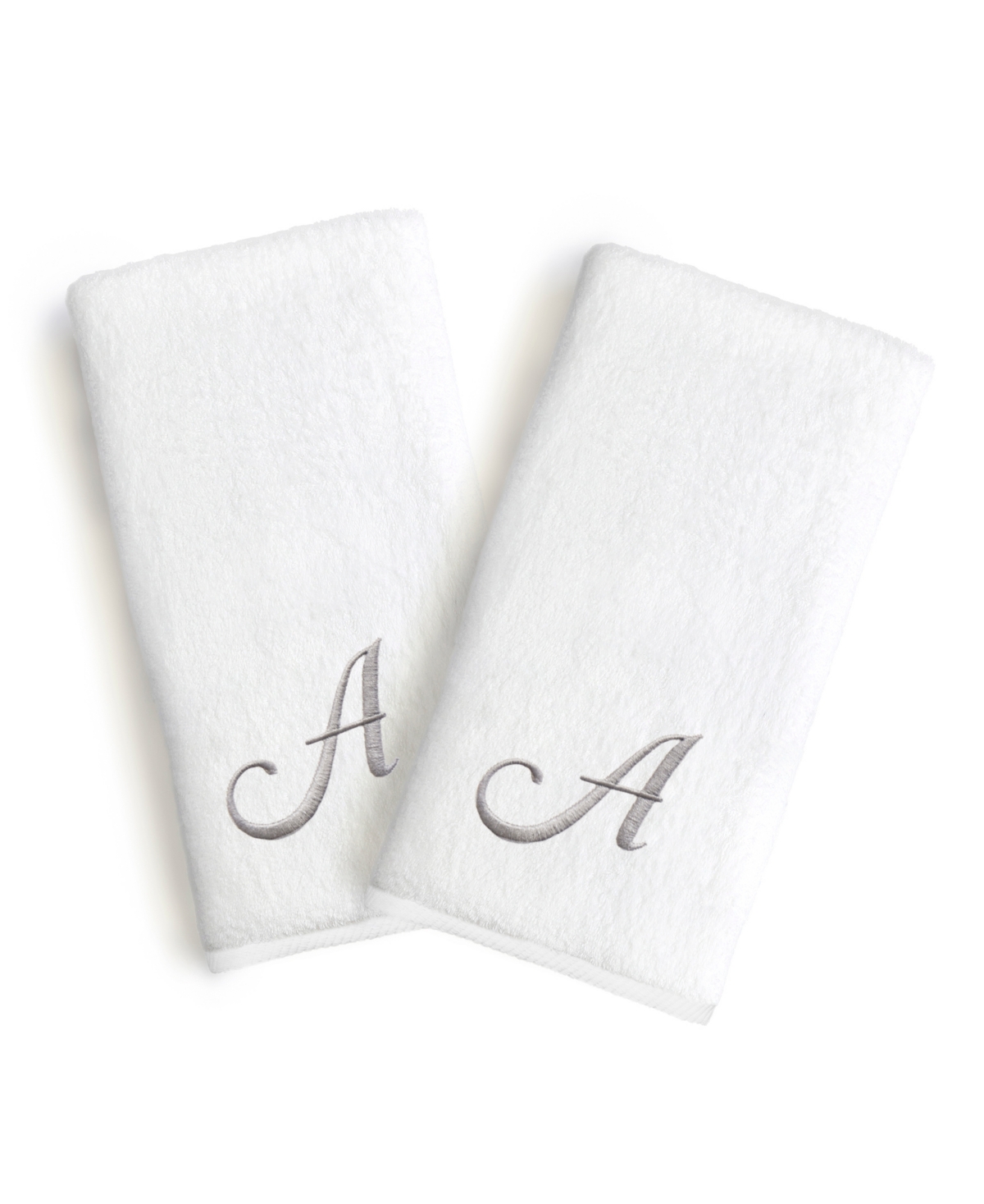 Linum Home Linum Gray Font Monogrammed Luxury 100% Turkish Cotton Novelty 2-Piece Hand Towels, 16 x 30 Bedding