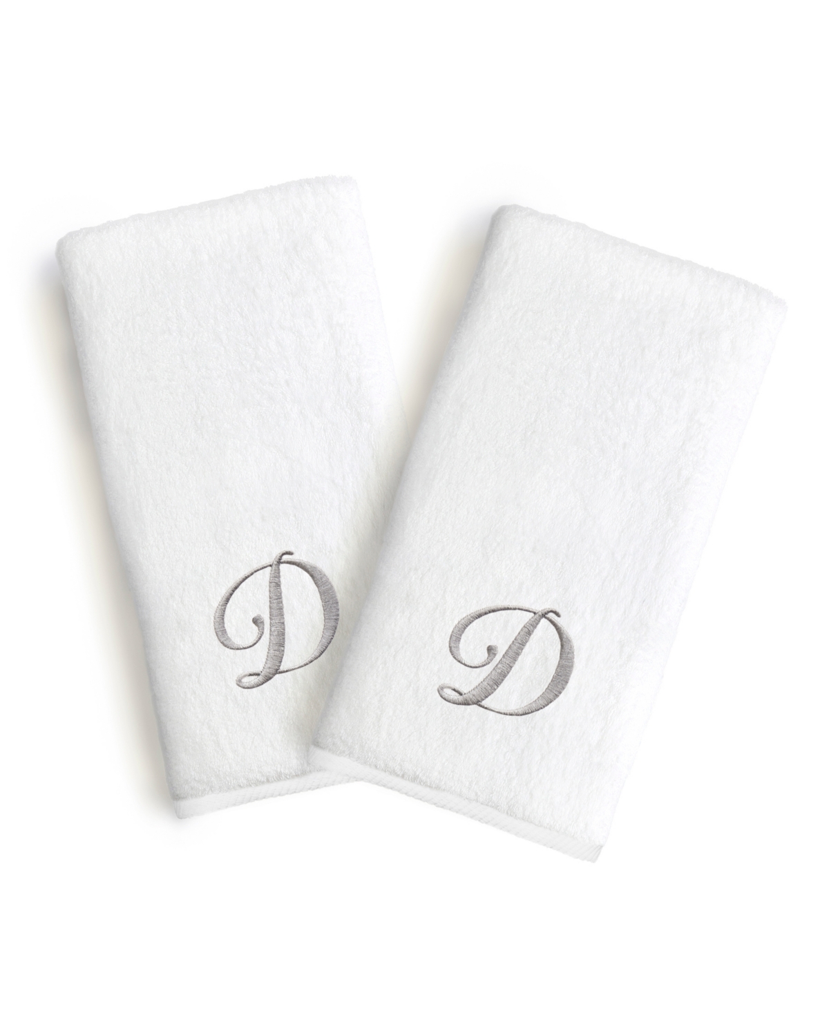 Linum Home Linum Gray Font Monogrammed Luxury 100% Turkish Cotton Novelty 2-piece Hand Towels, 16" X 30" Beddin In Gray - D