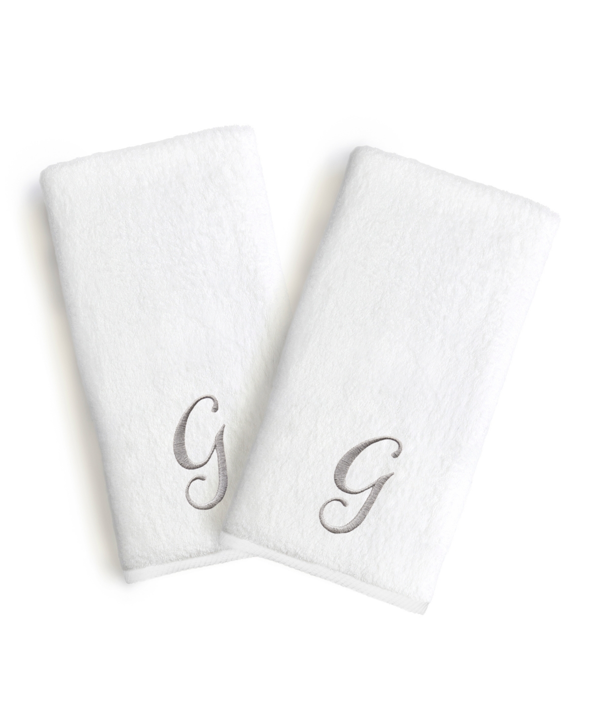 Linum Home Linum Gray Font Monogrammed Luxury 100% Turkish Cotton Novelty 2-piece Hand Towels, 16" X 30" In Gray - G