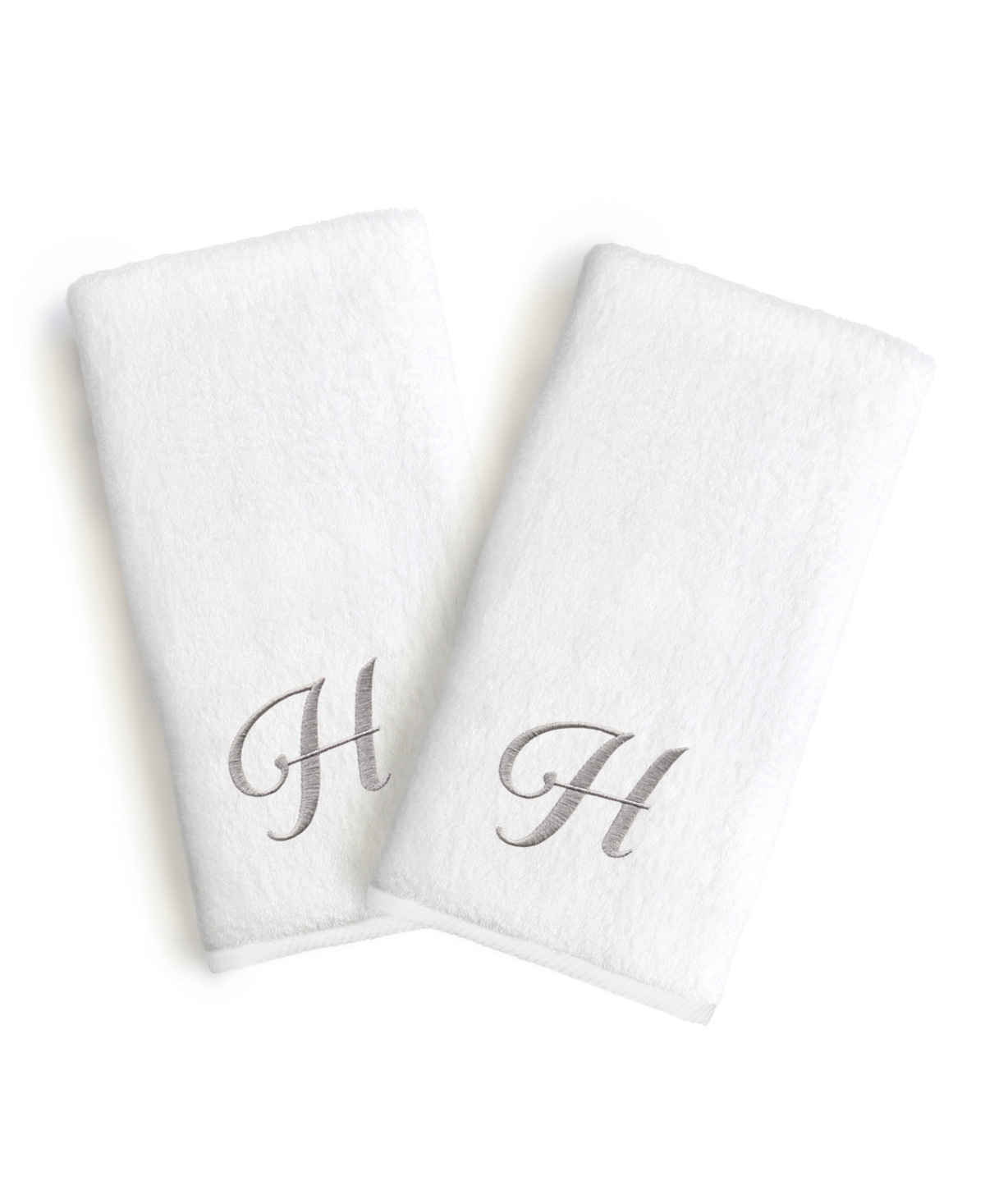 Linum Home Linum Gray Font Monogrammed Luxury 100% Turkish Cotton Novelty 2-piece Hand Towels, 16" X 30" Beddin In Gray - H