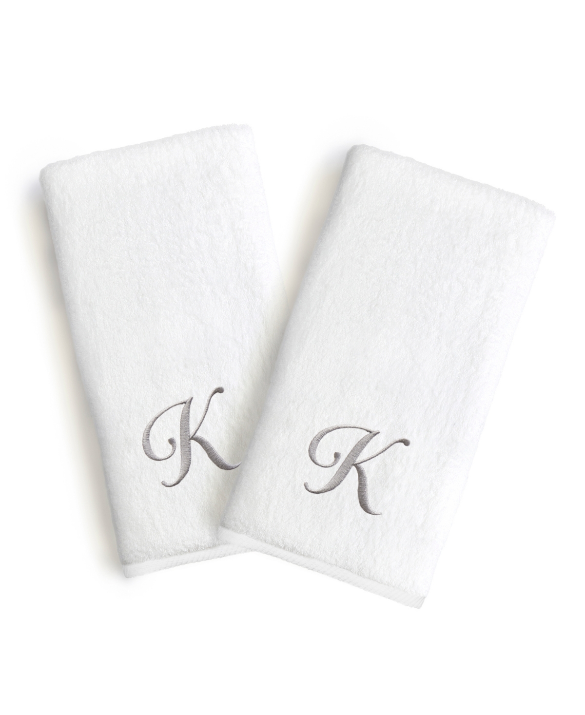 Linum Home Linum Gray Font Monogrammed Luxury 100% Turkish Cotton Novelty 2-piece Hand Towels, 16" X 30" In Gray - K