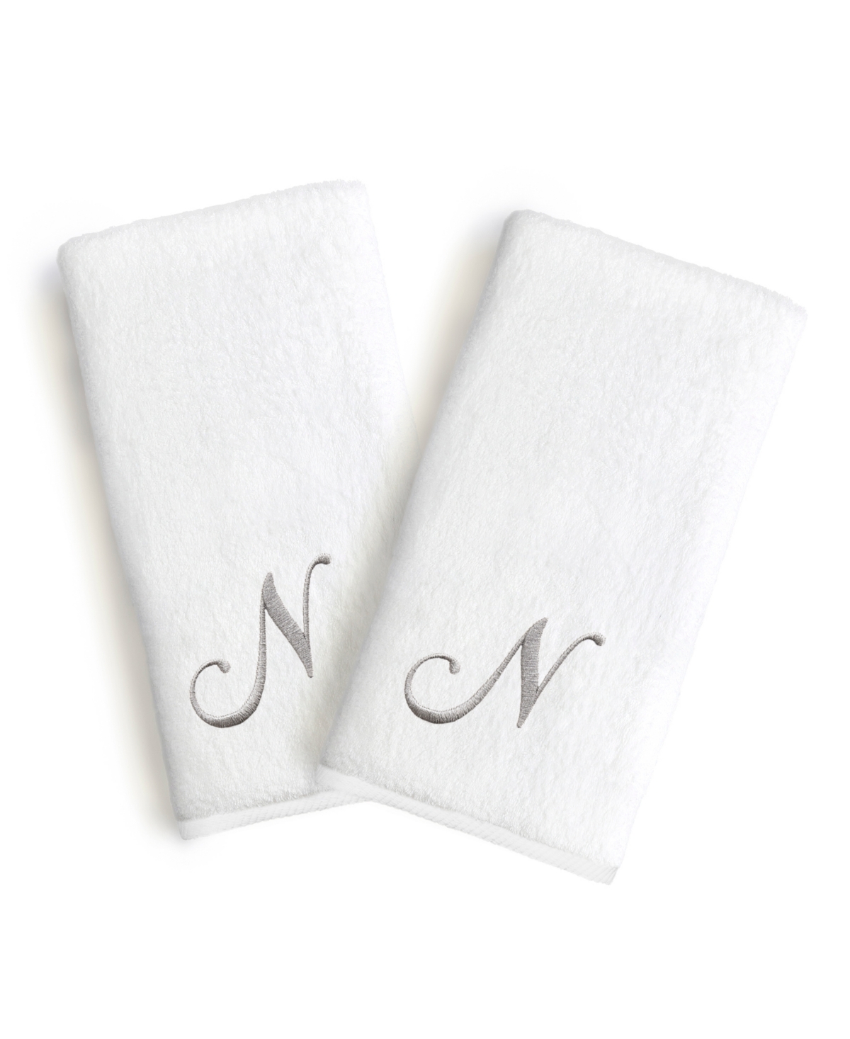 Linum Home Linum Gray Font Monogrammed Luxury 100% Turkish Cotton Novelty 2-piece Hand Towels, 16" X 30" In Gray - N