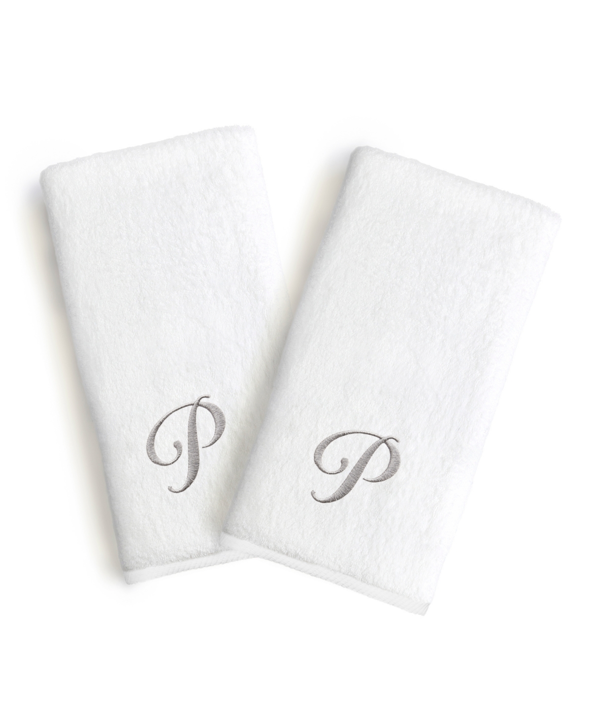Linum Home Linum Gray Font Monogrammed Luxury 100% Turkish Cotton Novelty 2-piece Hand Towels, 16" X 30" Beddin In Gray - P